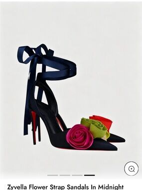 Sienna Rose Navy Ankle-Tie Heels with Multicolor Floral Accents
